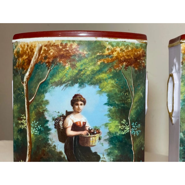 19th Century Pair of Antique Ornate French 19th Century Hand Painted Enameled Porcelain Vase For Sale - Image 5 of 12