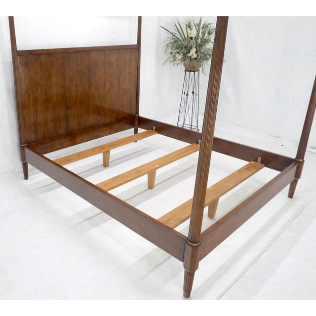 Brown King Size Walnut Federal Style Gold Leaf Canopy Bed Headboard Footboard For Sale - Image 8 of 12
