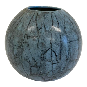 1980s Modernist Raku-Style Sphere Vase – Blue Crackle Ceramic Pottery