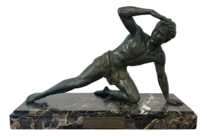 Art Deco Male Sculpture, Spelter, Marble, France circa 1930