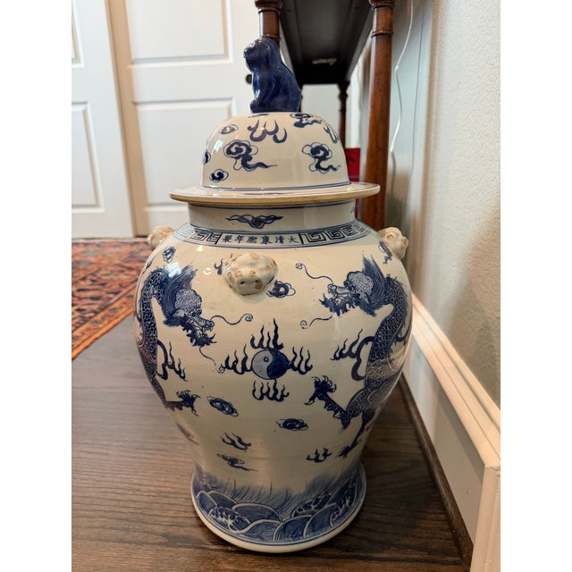 2000 - 2009 Danny’s Fine Porcelain Blue and White Hand-Painted Porcelain Dragon Temple Jars - A Pair For Sale - Image 5 of 7