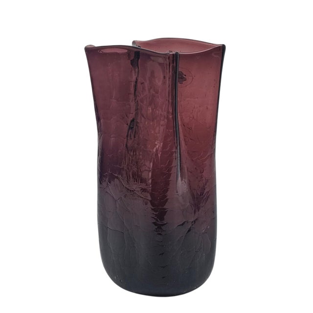 Blenko Blenko Glass 8813 Don Shepherd Amethyst Paper Bag Vase Crackle 8.5" For Sale - Image 4 of 13