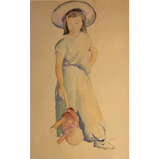 American 1920's Art Deco Watercolor Painting Portrait of a Girl Signed Geller For Sale - Image 4 of 10