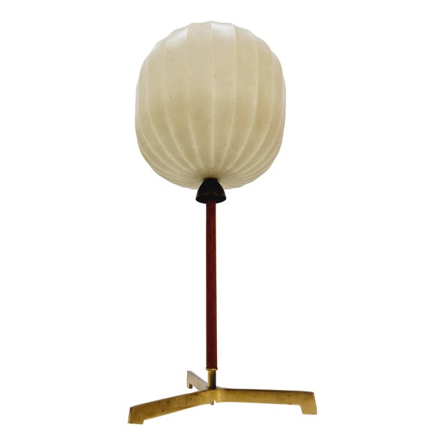 Mid-Century Cocoon Teak and Brass Table Lamp from Vereinigte Werkstätten Munich, 1960s For Sale
