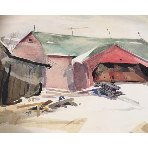 1970s Vintage Ivy Goldhamer Stone Old Barn Framed Watercolor