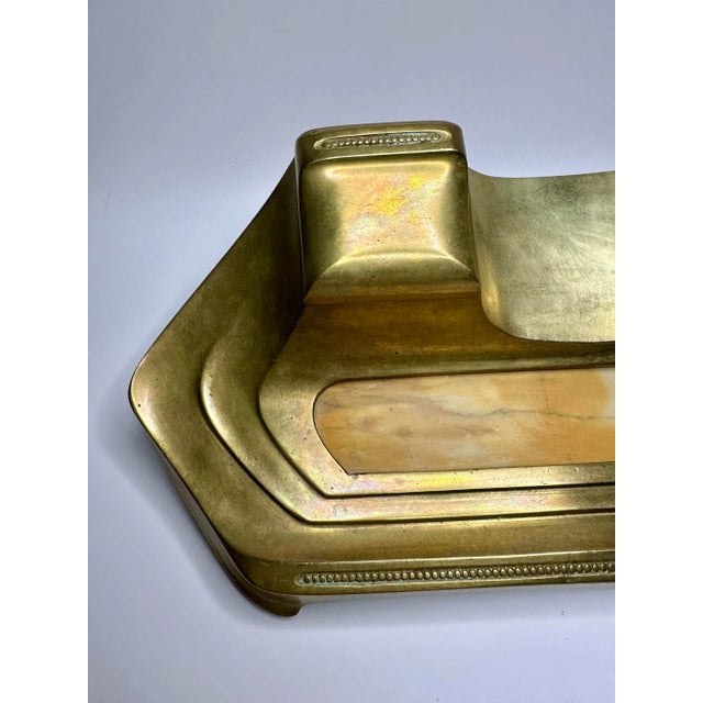 Vintage Art Deco Orange Marble and Brass Desk Set For Sale - Image 4 of 12