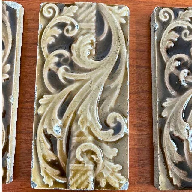 Late 1880s Victorian Border Tiles by Trent, Tobacco Glaze, Set of Four For Sale - Image 6 of 11