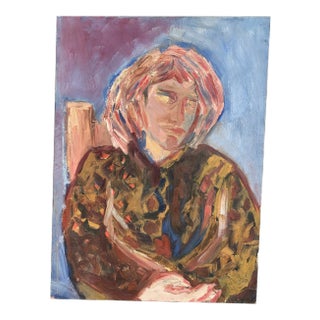1950s Expressionist Style Portrait Oil Painting For Sale