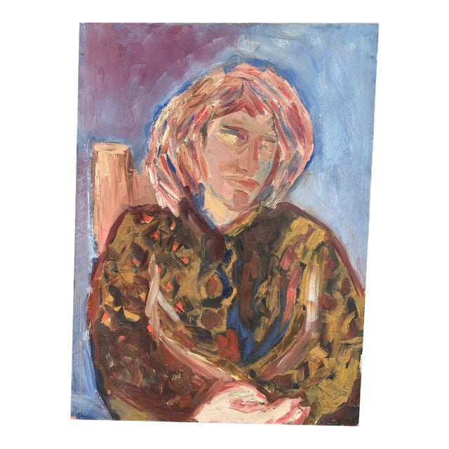 1950s Expressionist Style Portrait Oil Painting For Sale