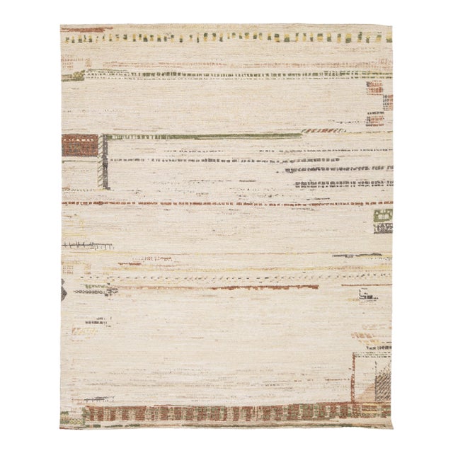 Modern Moroccan Berber Style Abstract Wool Area Rug - Neutral Earth Tones For Sale