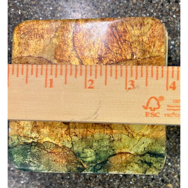 Mid-Century Modern Vintage Gold & Green Capiz Shell Mosaic Coasters, Set of 7 For Sale - Image 3 of 7