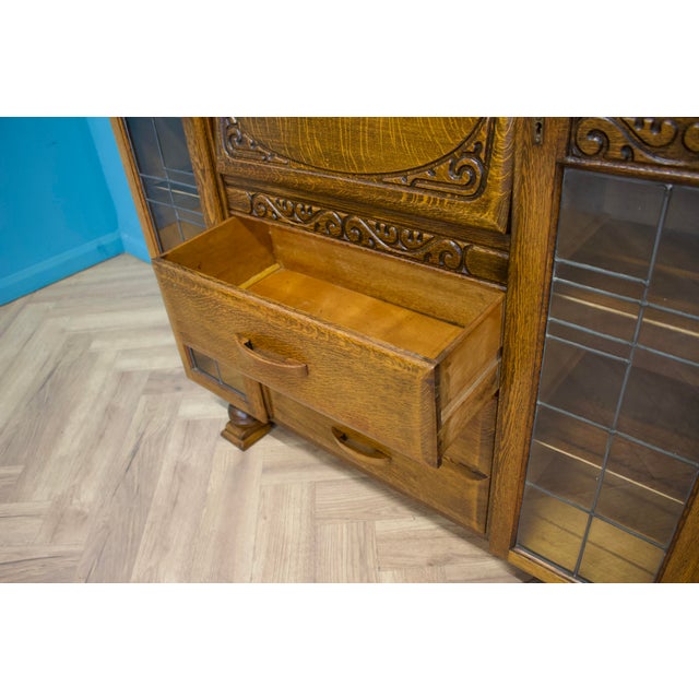 Vintage Art Deco Glazed Oak Bookcase, 1930s For Sale - Image 9 of 11