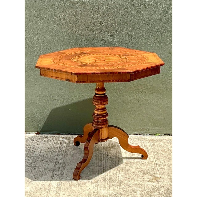 Traditional Vintage Marquetry Octagonal Wood Table For Sale - Image 3 of 18