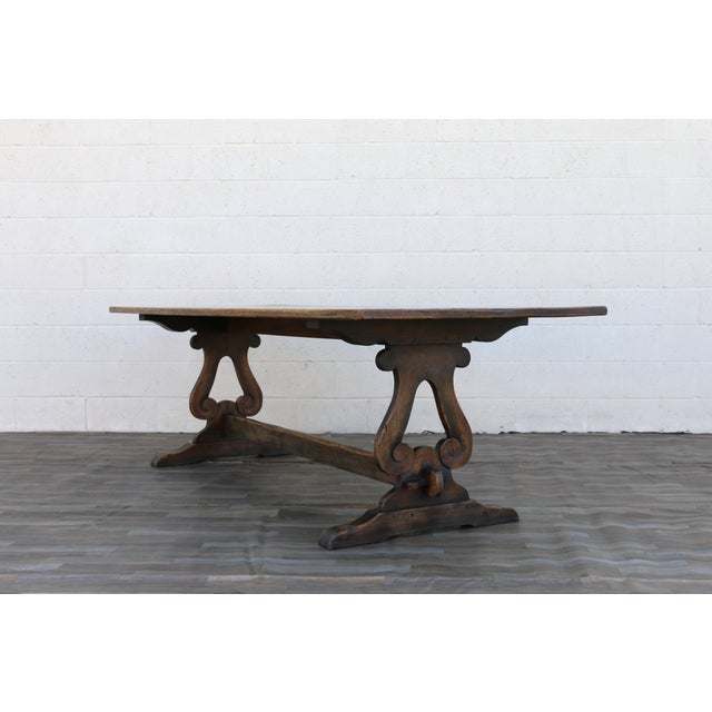 1940s 1940s French Oak Farmhouse Dining Table | Antique Rustic Trestle Base | Provincial Country For Sale - Image 5 of 14