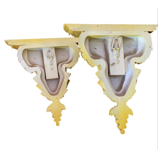 1970s Carved Wood Yellow Lacquer Elephant Wall brackets.A Pair For Sale In Boston - Image 6 of 6