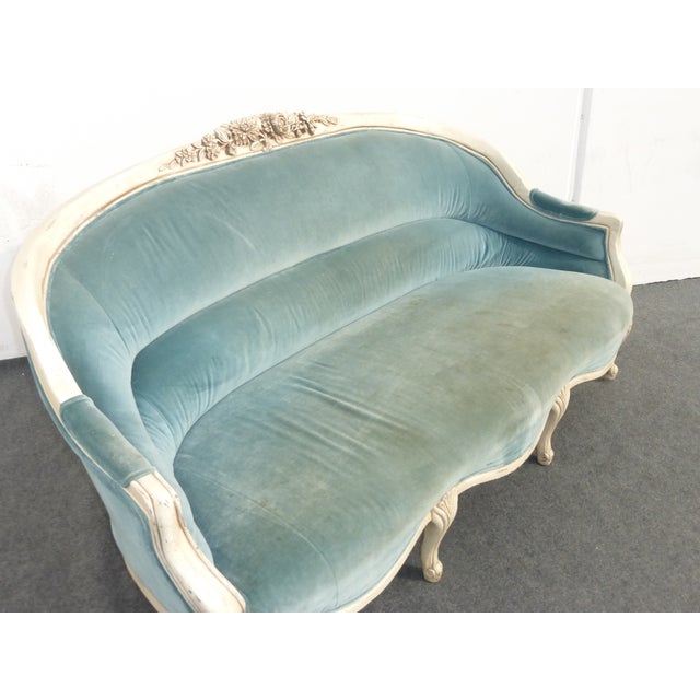 Louis XV Blue Velvet Settee Chairish