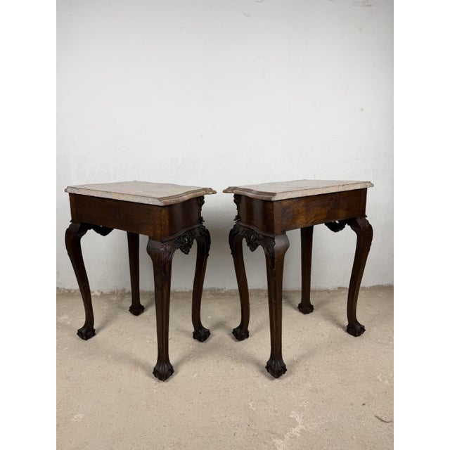 French Louis XV Style Nightstands with Marble Tops, 1940s, Set of 2 For Sale - Image 15 of 16
