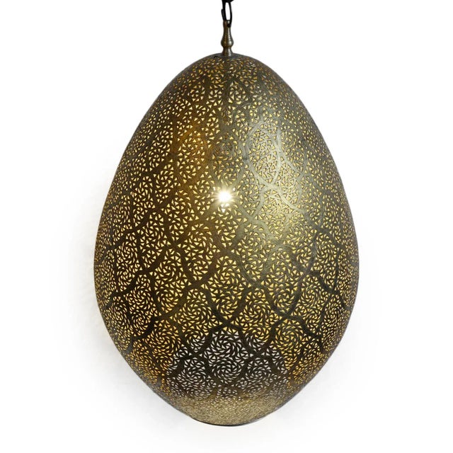 Late 20th Century Vintage Dasha Brass Egg Indian Pendant Light For Sale - Image 5 of 8