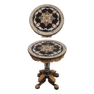 Italian Style Pietra Dura Inlaid Marble Top Center Table For Sale