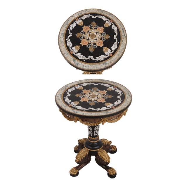Italian Style Pietra Dura Inlaid Marble Top Center Table For Sale