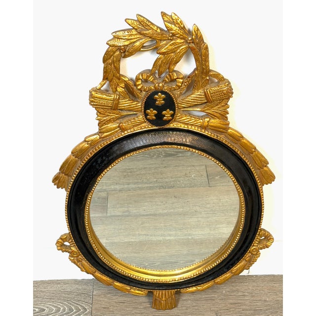 Neoclassical Carvers' Guild Louis XVI Style Giltwood & Ebonized Oval Wall Mirror, Circa 1965 For Sale - Image 3 of 10