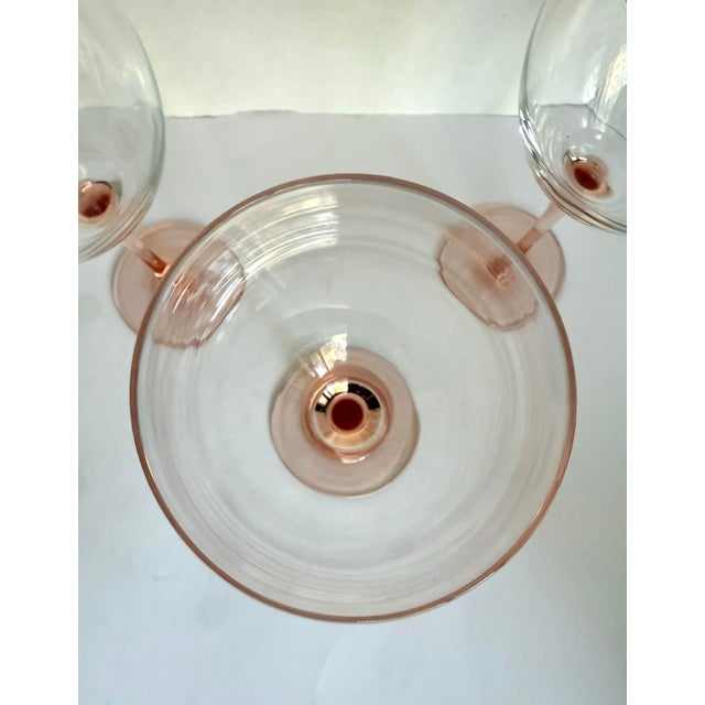 Set of 5 Pink Stemmed Luminarc Wine Glasses Made in France For Sale - Image 4 of 7