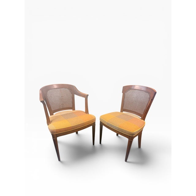 Traditional Set of 4 Vintage Henredon Cane Back Dining Chairs – 2 Armchairs & 2 Side Chairs With New Upholstery For Sale - Image 3 of 18