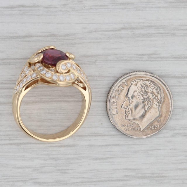 Metal 3.18ctw Ruby Diamond Ring 18k Yellow Gold Size 6.5 Cocktail Gia For Sale - Image 7 of 8