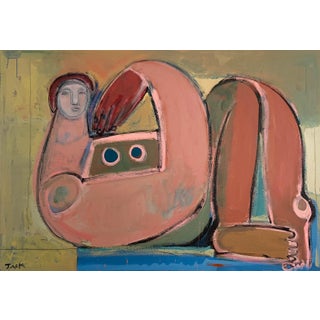 "Anouk" Cubist Figurative Mixed-Media Original Painting by Rebecca Jack (Unframed) For Sale