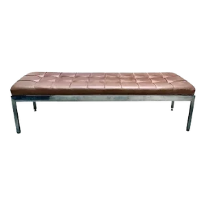 Vintage Mid-Century Modern Style Chrome & Tufted Leather Bench