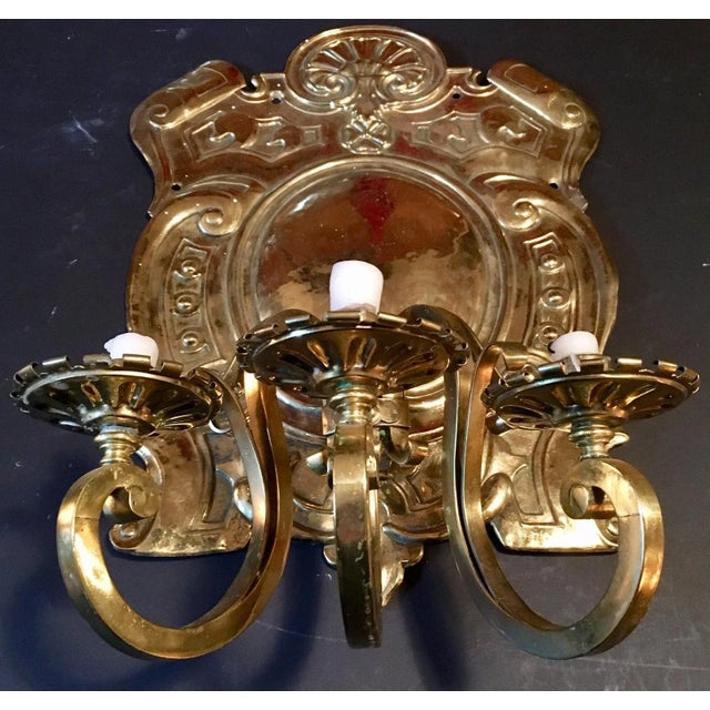 19th Century Baroque Style Large Brass Three-Light Swedish Wall Sconce For Sale - Image 11 of 13