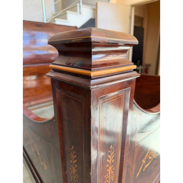 Italian Carved Inlaid Mahogany Burl Bed, 19th Century For Sale - Image 11 of 17