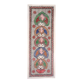 Symphony of Fish — Original Hand-Painted Madhubani Folk Art by National Award-Winning Artist Mamta Devi For Sale