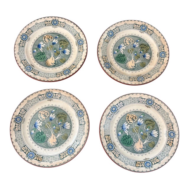 Antique 1800s English Wedgwood Cyclamen Plates - Set of 4 For Sale