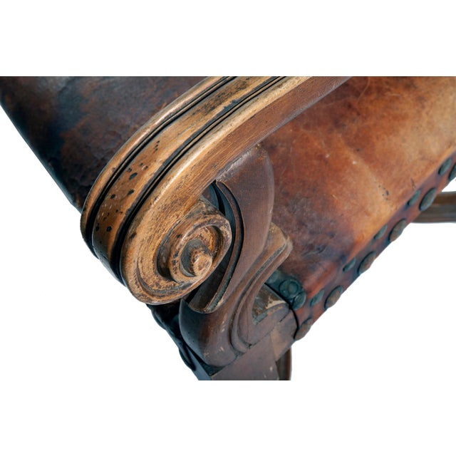 Antique Gentlemans Occasional European Leather Chair For Sale In Los Angeles - Image 6 of 9