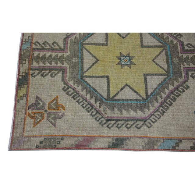 Modern 1960s Multicolor Geometric Design Handwoven Wool Vintage Turkish Oushak Runner 3'5" X 11'9" For Sale - Image 3 of 6