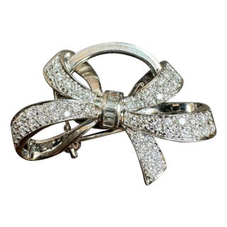Vintage 2.55 Ct Diamond Bow Brooch Pin /Pendant in 18 K White Gold For Sale