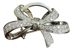 Vintage 2.55 Ct Diamond Bow Brooch Pin /Pendant in 18 K White Gold