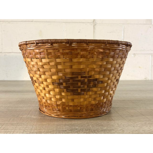 Wood Vintage Round Multi-Colored Wicker Basket For Sale - Image 7 of 7