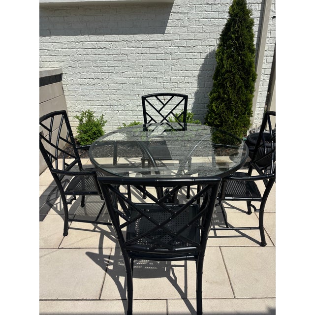 Mid 20th Century Vintage Restored Chinoiserie Patio Dining Set by Meadowcraft For Sale - Image 5 of 16