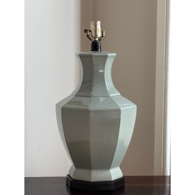 Mid-20th Century Crackle-Glazed Celadon Table Lamp For Sale - Image 12 of 17