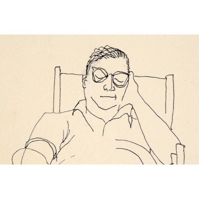 Mid 20th Century Lounge Chair Nap - Vintage Illustration in Ink and Watercolor by Irene Pattinson For Sale - Image 5 of 5