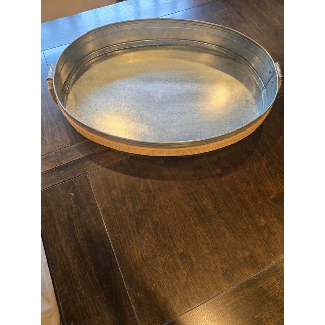 Industrial Silver Tray With Rope Trim For Sale - Image 3 of 3
