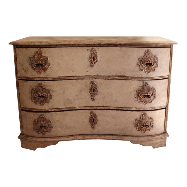 18th Century German Antique Painted Rococo Chest With Rare Shell Carving on Handles For Sale