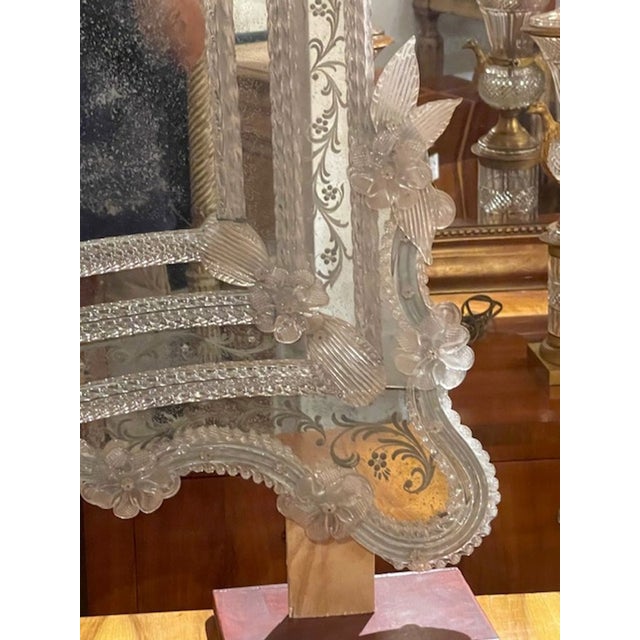 Transparent Antique Venetian Etched Glass Mirror For Sale - Image 8 of 9