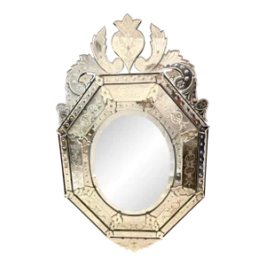Mid 20th Century Venetian Mirror Octagon Shape Cut Etched and Bevelled