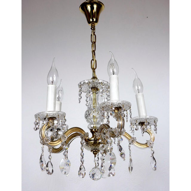 Brass-Lead Crystal Five-Light Chandelier from H.Richter, 1960s, in Very Good conditions. Designed 1960 to 1969 This piece...