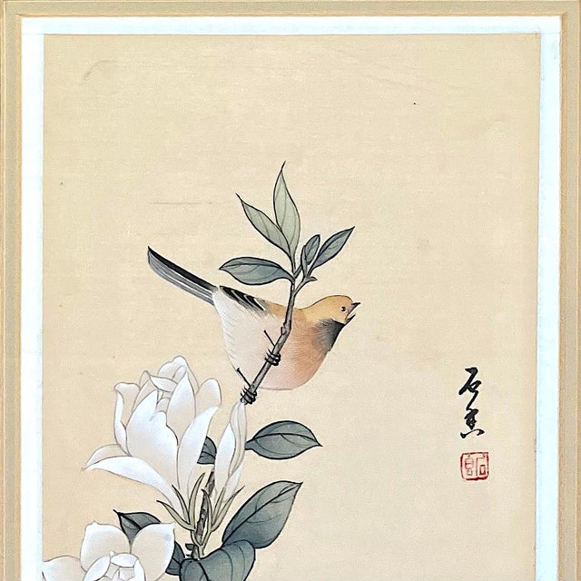 Beige 1980's Chinese Floral Paintings on Silk - Set of Three For Sale - Image 8 of 16