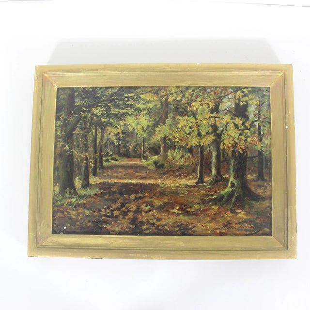 Antique Signed Oil Painting Impressionist Fall Landscape With Trees and Laneway For Sale - Image 10 of 11