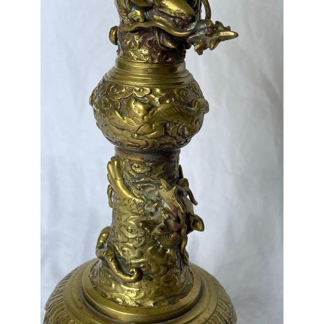 1950s A Pair of 1950s Carved Bronzed Brass Lamps For Sale - Image 5 of 11